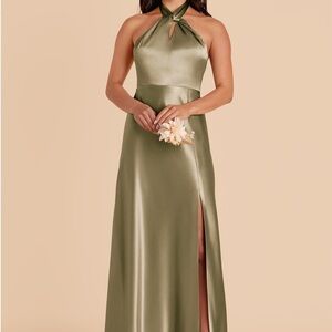 Birdy Grey Monica Bridesmaid Dress Shiny Satin Moss Green